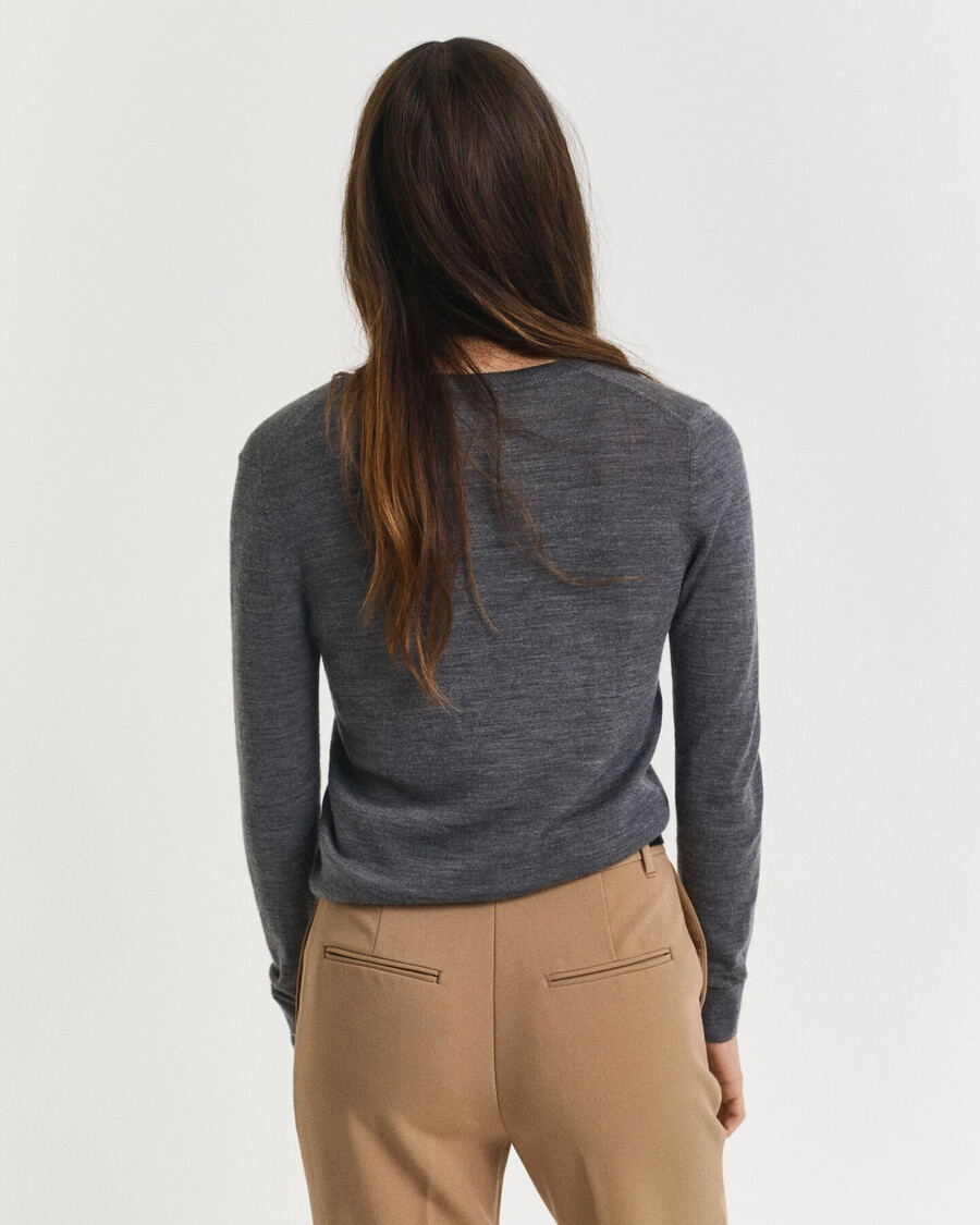 extrafeiner merinowollpullover mit v-ausschnitt – anthrazit meliert