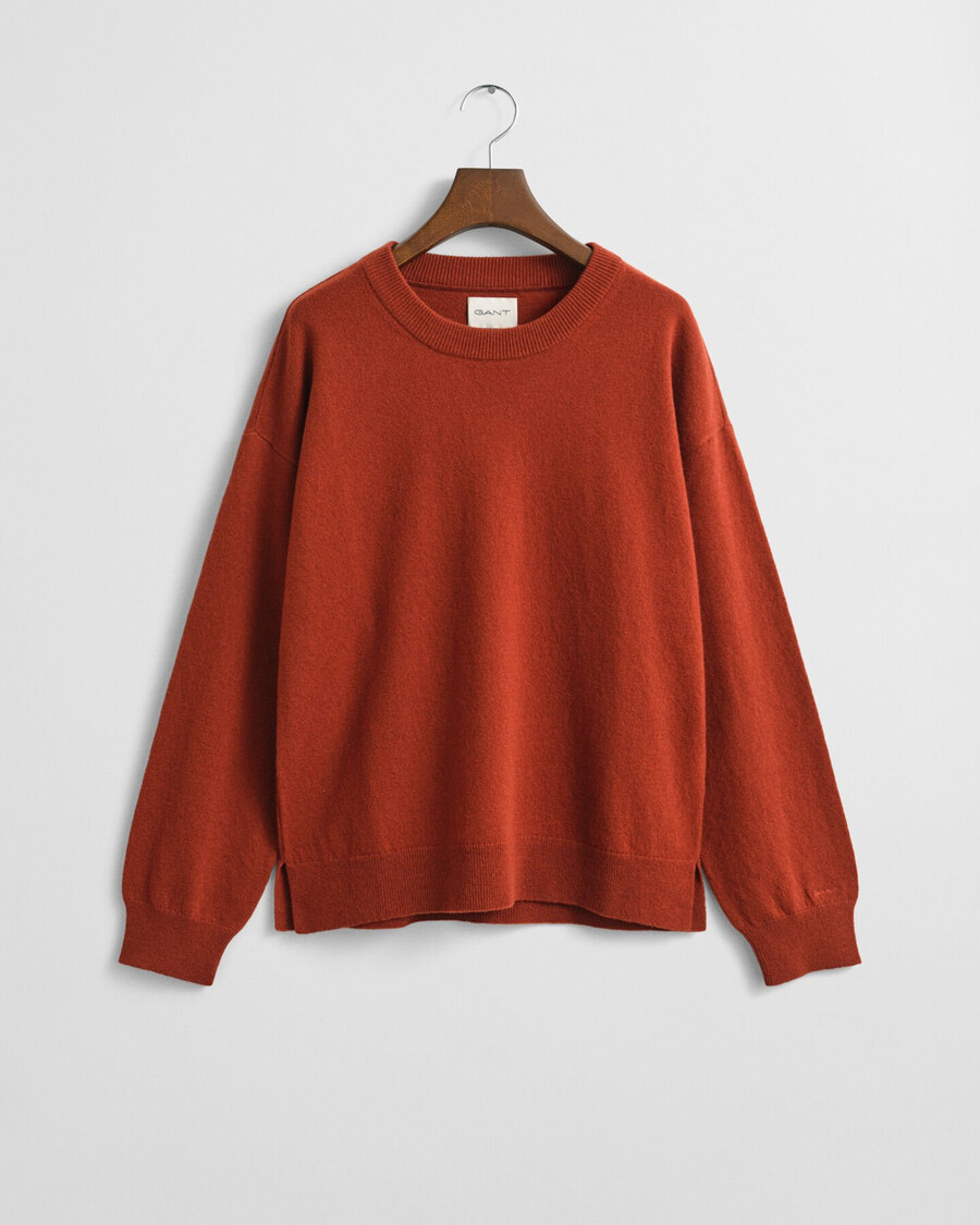 superfeiner lammwollpullover mit rundhalsausschnitt – moderner rost