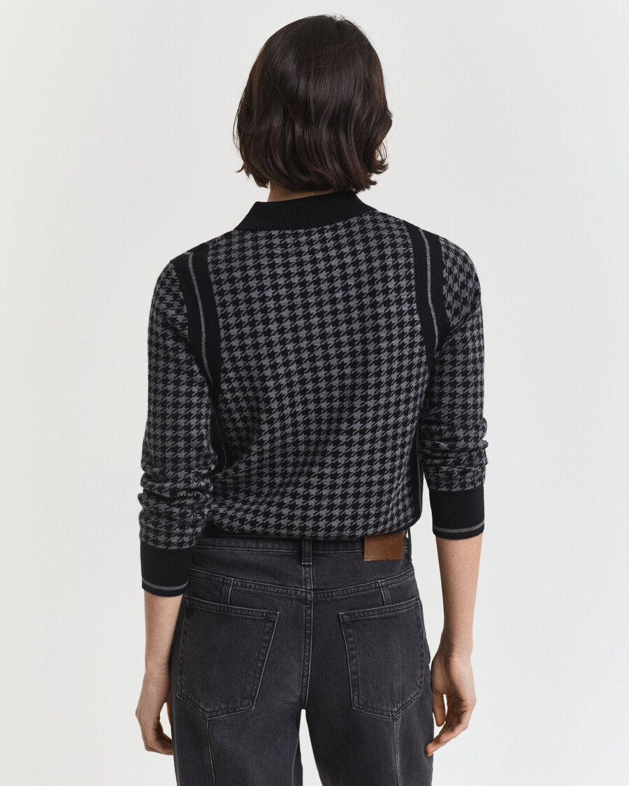 polo-pullover mit hahnentrittmuster und jacquardmuster – schwarz