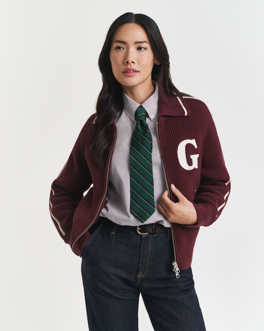 college-strickjacke mit reißverschluss – pflaumenwein