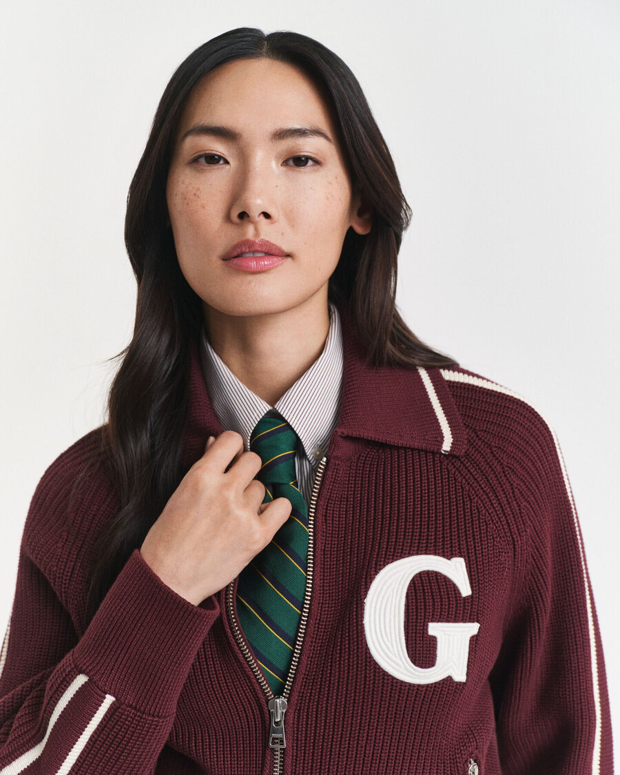 college-strickjacke mit reißverschluss – pflaumenwein