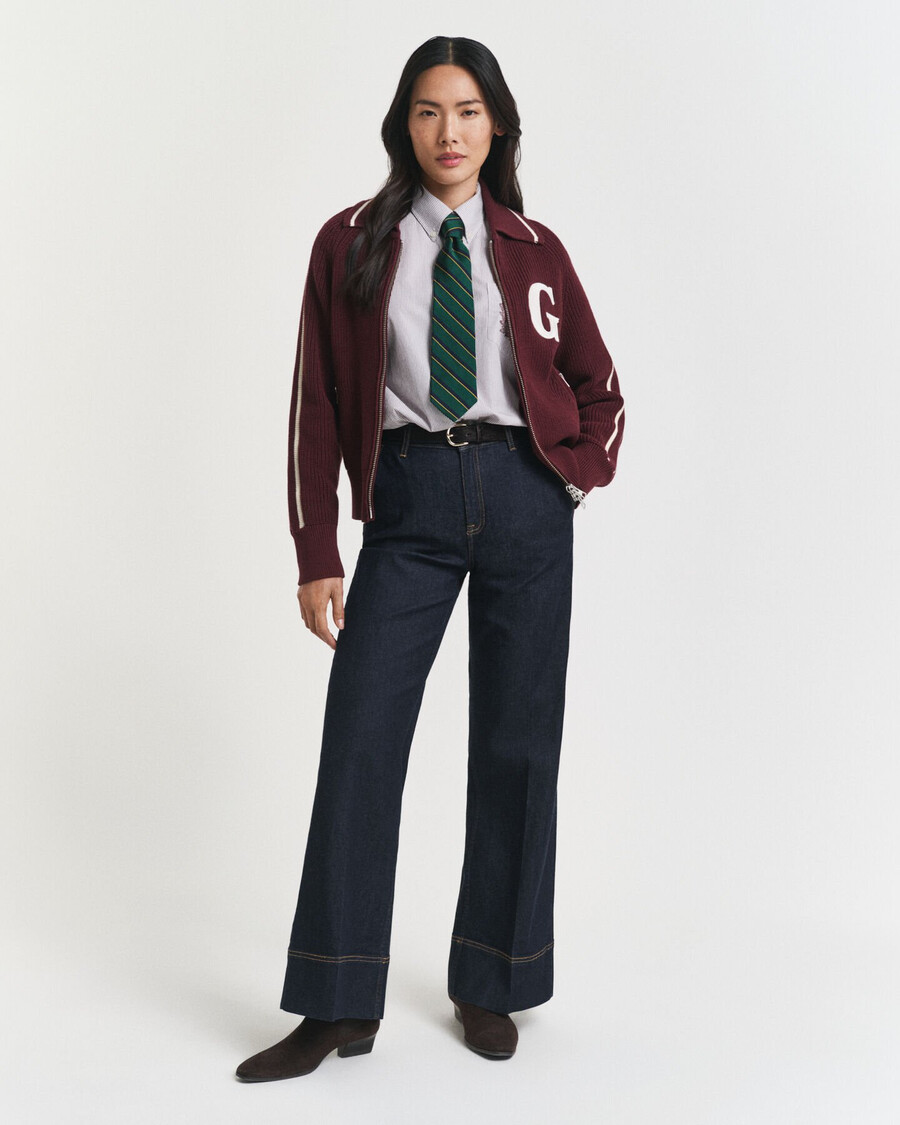 college-strickjacke mit reißverschluss – pflaumenwein