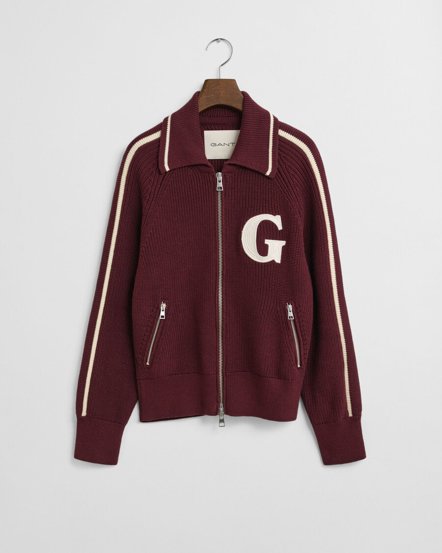 college-strickjacke mit reißverschluss – pflaumenwein