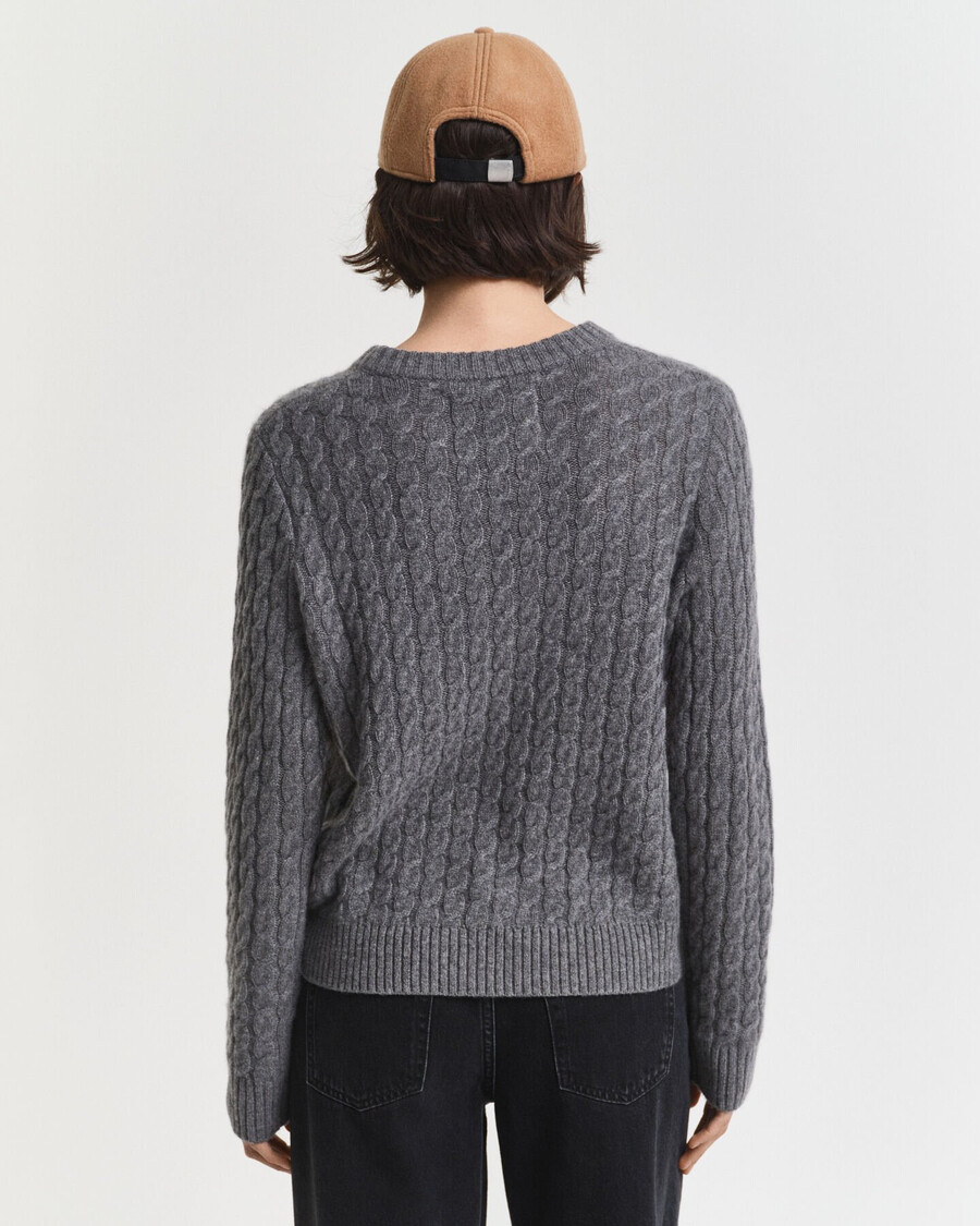kaschmirpullover mit zopfmuster und rundhalsausschnitt – anthrazit meliert
