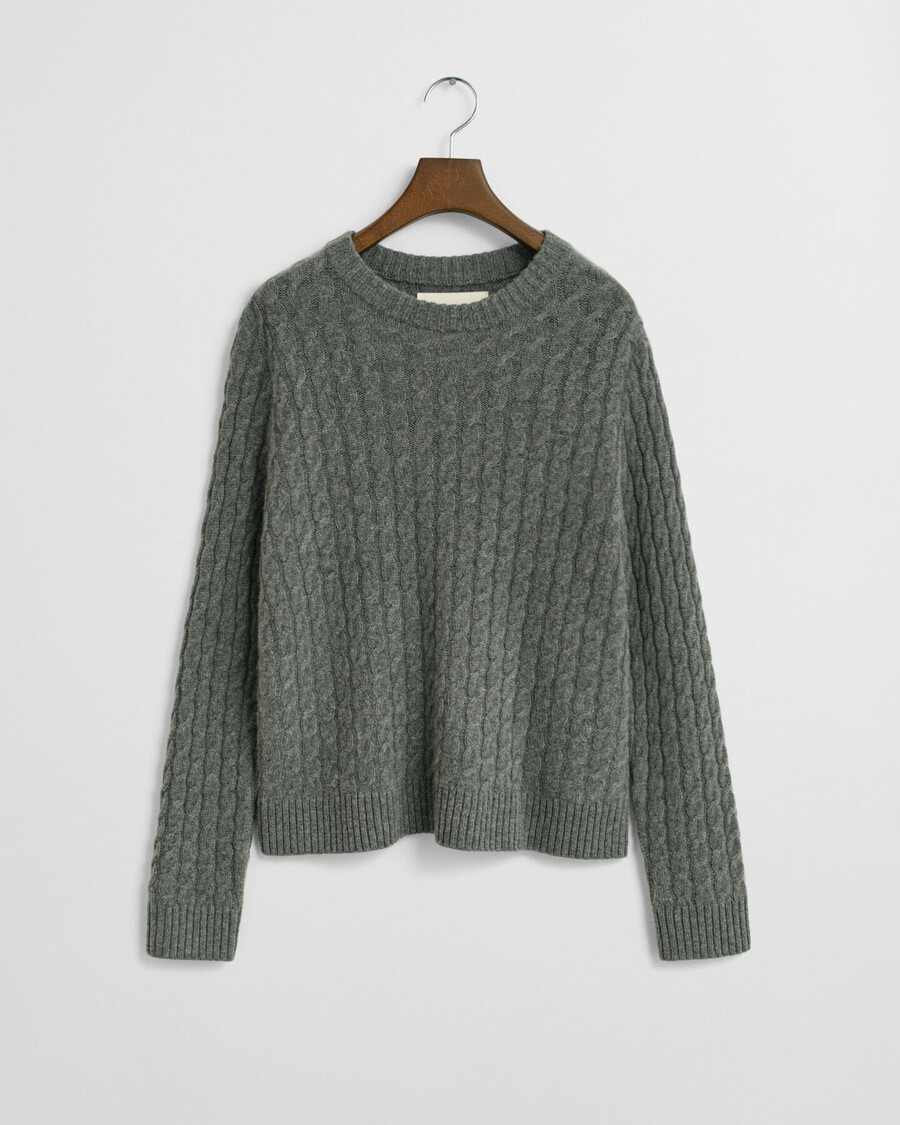 kaschmirpullover mit zopfmuster und rundhalsausschnitt – anthrazit meliert