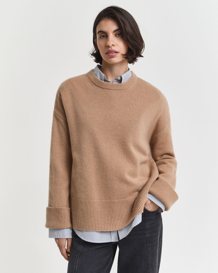 kaschmirpullover mit rundhalsausschnitt – warmes khaki