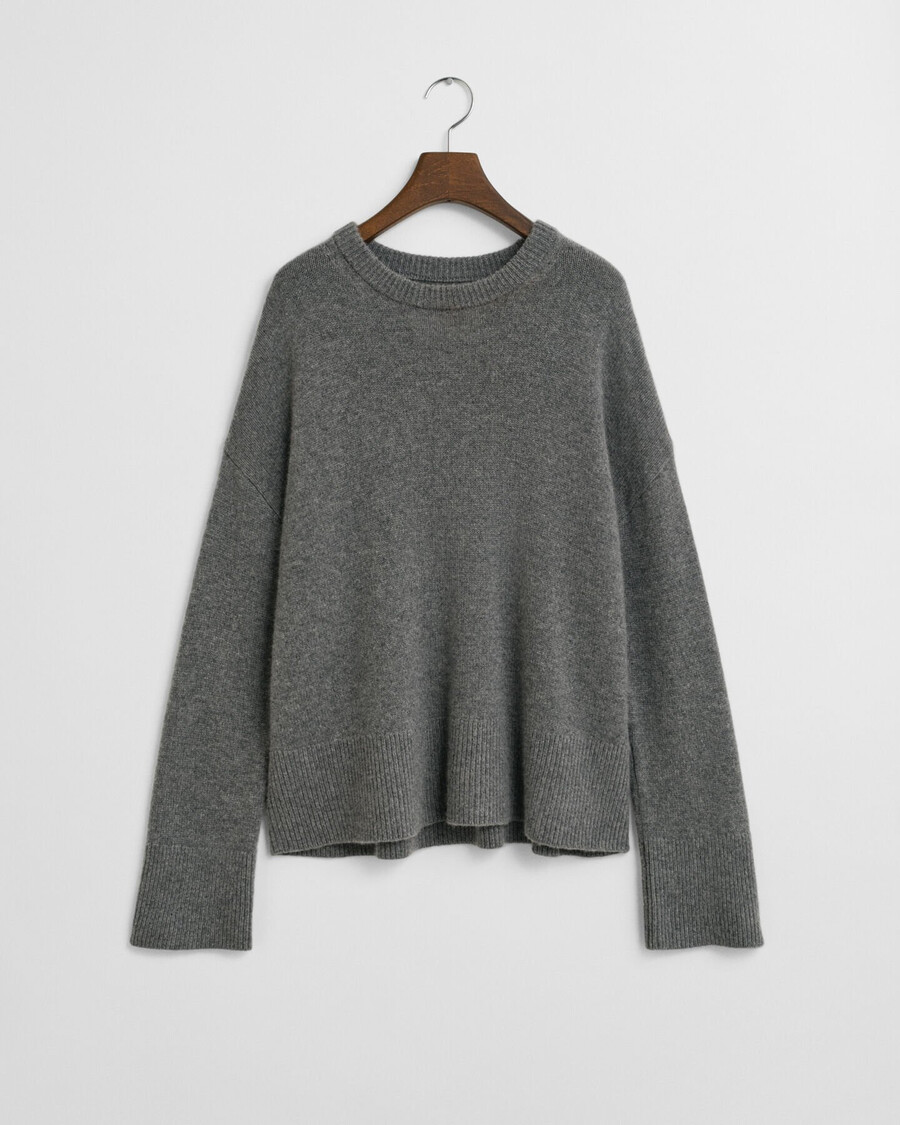 kaschmirpullover mit rundhalsausschnitt – anthrazit meliert