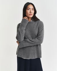 kaschmirpullover mit rundhalsausschnitt – anthrazit meliert
