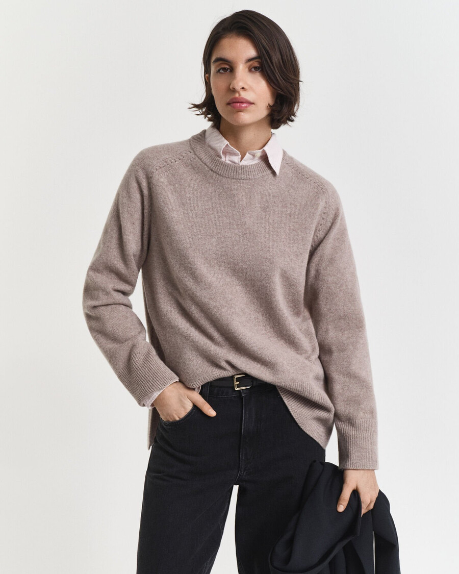 rundhalspullover aus weichem woll-kaschmir-mix – taupe-beige