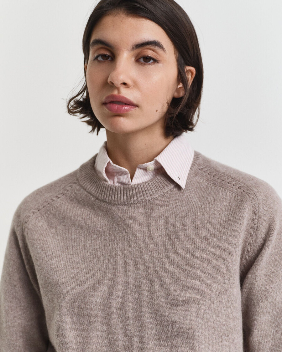 rundhalspullover aus weichem woll-kaschmir-mix – taupe-beige
