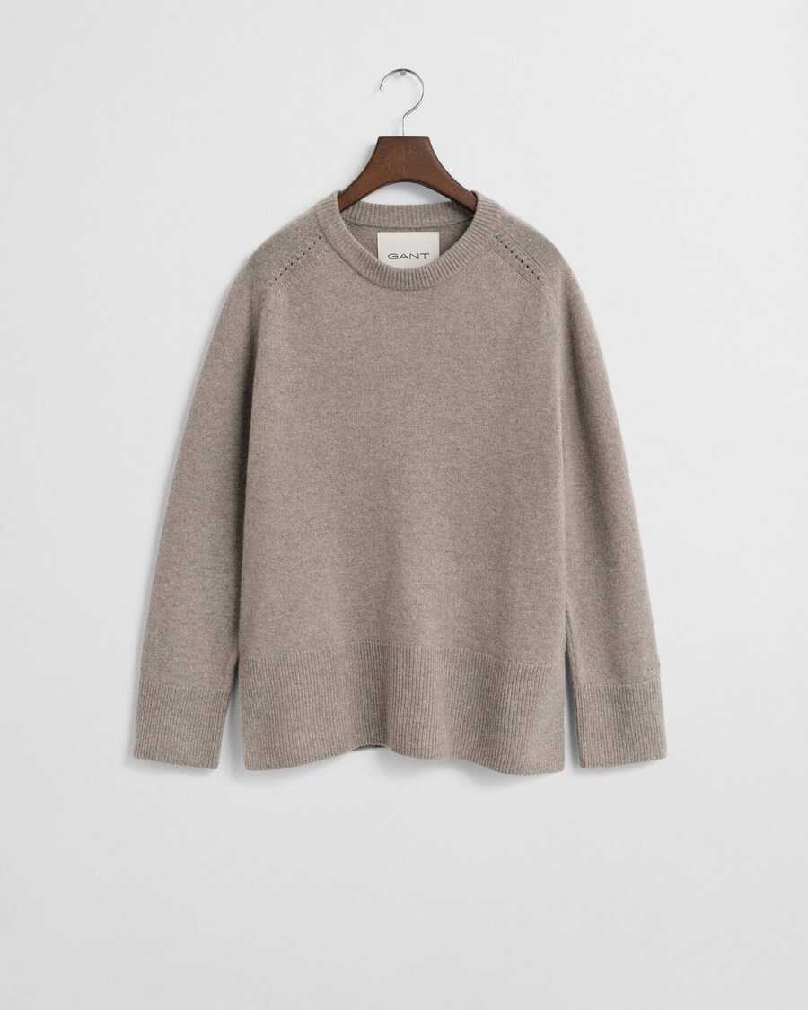 rundhalspullover aus weichem woll-kaschmir-mix – taupe-beige