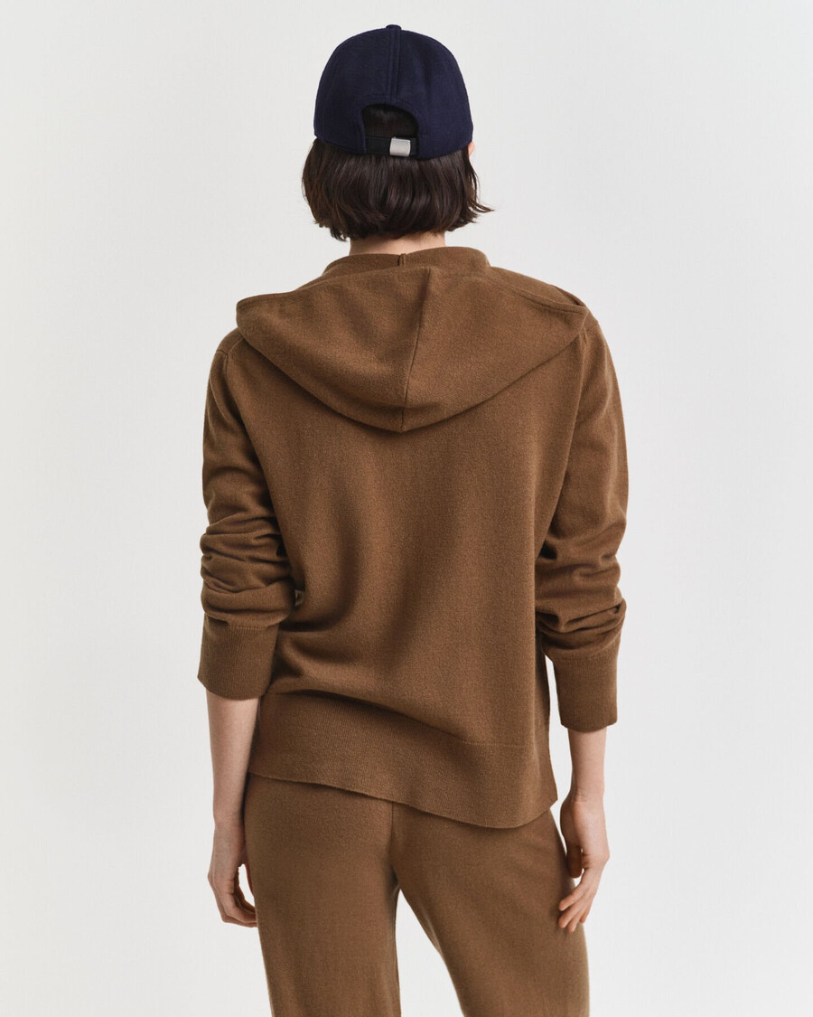 superfeiner lammwoll-kapuzenpullover mit reißverschluss – warmes khaki