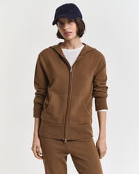 superfeiner lammwoll-kapuzenpullover mit reißverschluss – warmes khaki