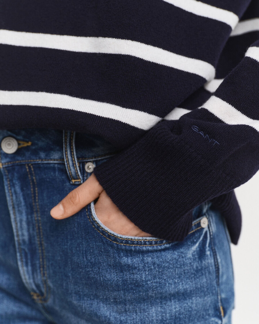 gestreifter rollkragenpullover aus feinster lammwolle – abendblau