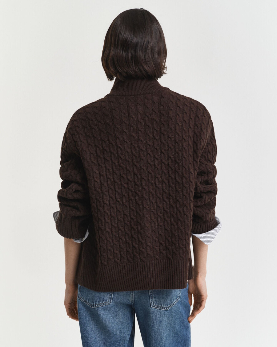 zopfstrick-strickjacke mit reißverschluss – dunkelbraun