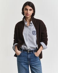 zopfstrick-strickjacke mit reißverschluss – dunkelbraun