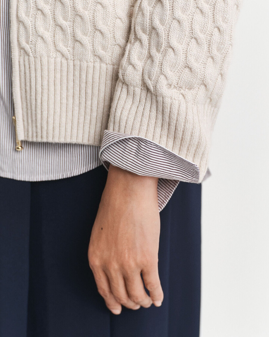 zopfmuster-strickjacke mit reißverschluss - saatmeliert
