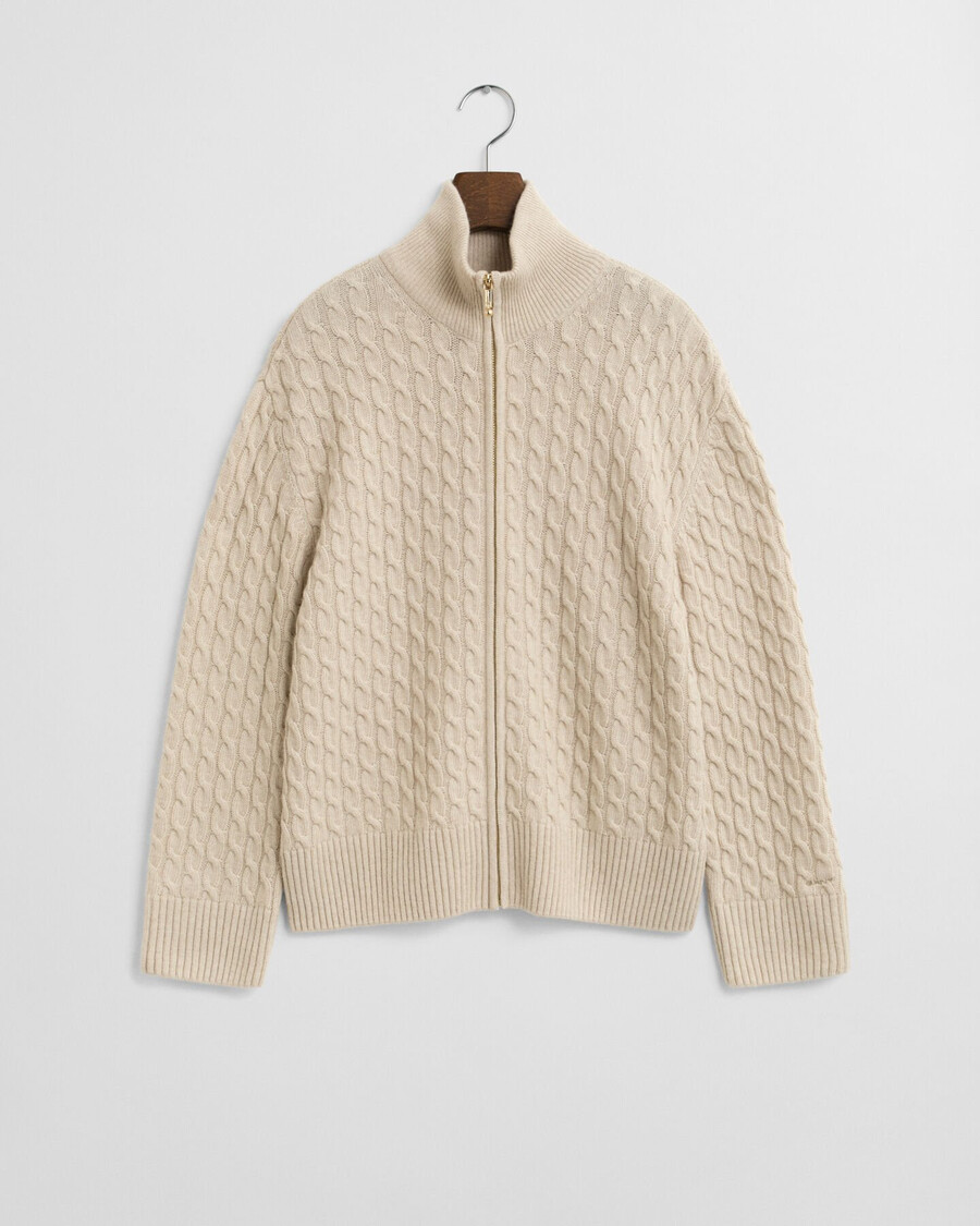zopfmuster-strickjacke mit reißverschluss - saatmeliert