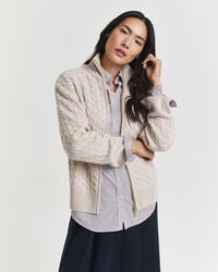 zopfmuster-strickjacke mit reißverschluss - saatmeliert