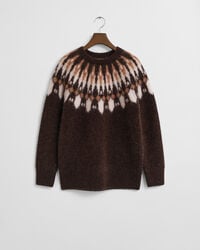alpaka-mischgewebe-fair-isle-pullover mit rundhalsausschnitt – dunkelbraun