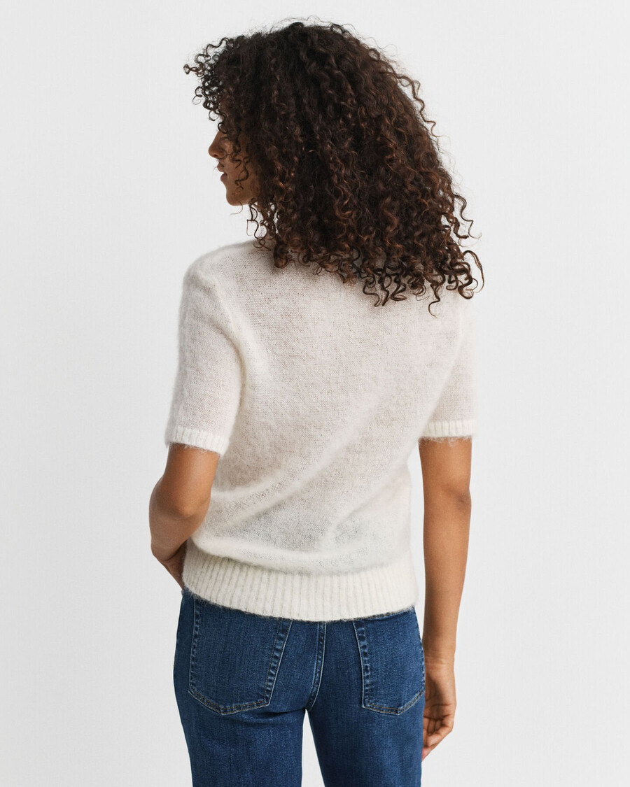 kurzarmpullover aus mohairmischung mit rundhalsausschnitt – creme