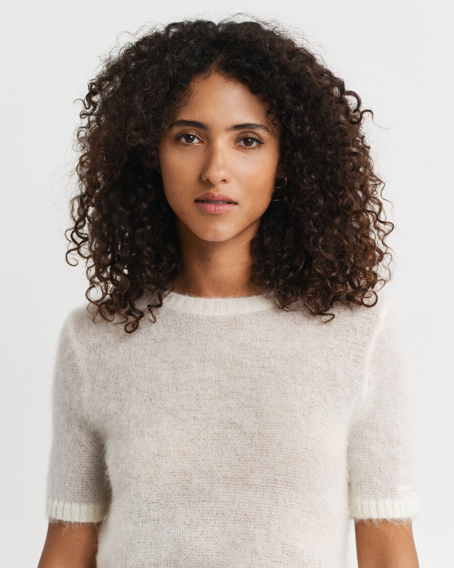 kurzarmpullover aus mohairmischung mit rundhalsausschnitt – creme