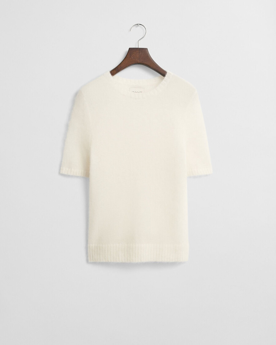 kurzarmpullover aus mohairmischung mit rundhalsausschnitt – creme