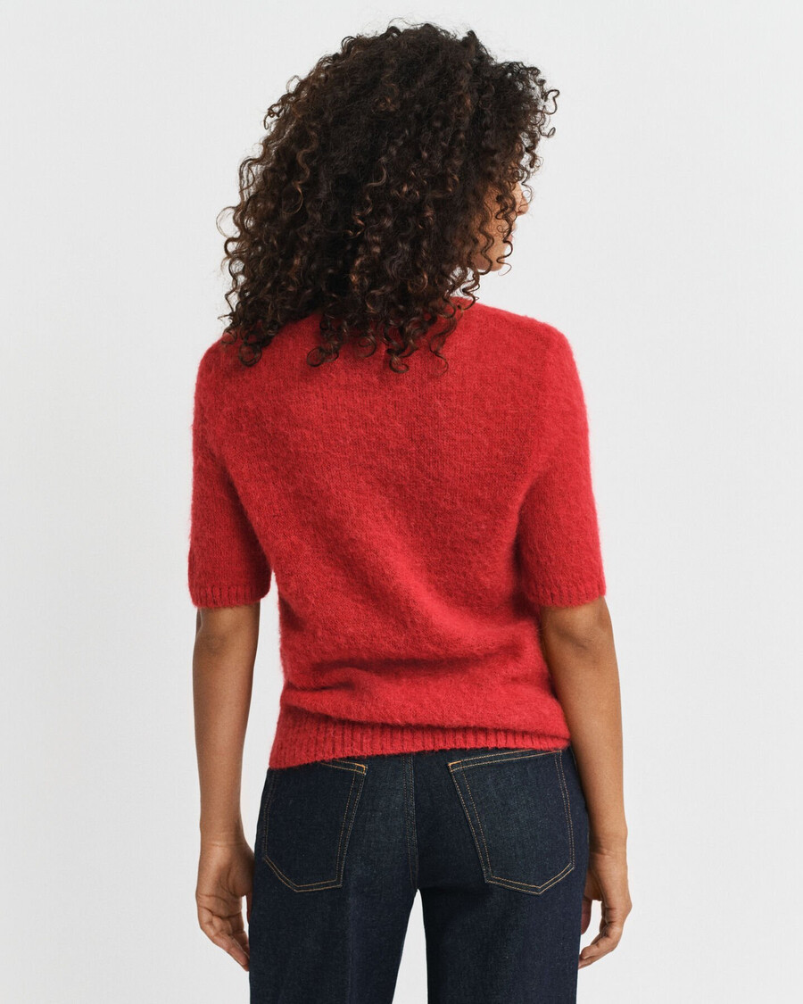 kurzarmpullover aus mohairmischung mit rundhalsausschnitt – rubinrot