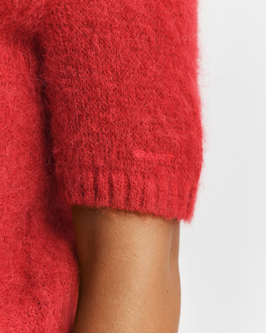 kurzarmpullover aus mohairmischung mit rundhalsausschnitt – rubinrot