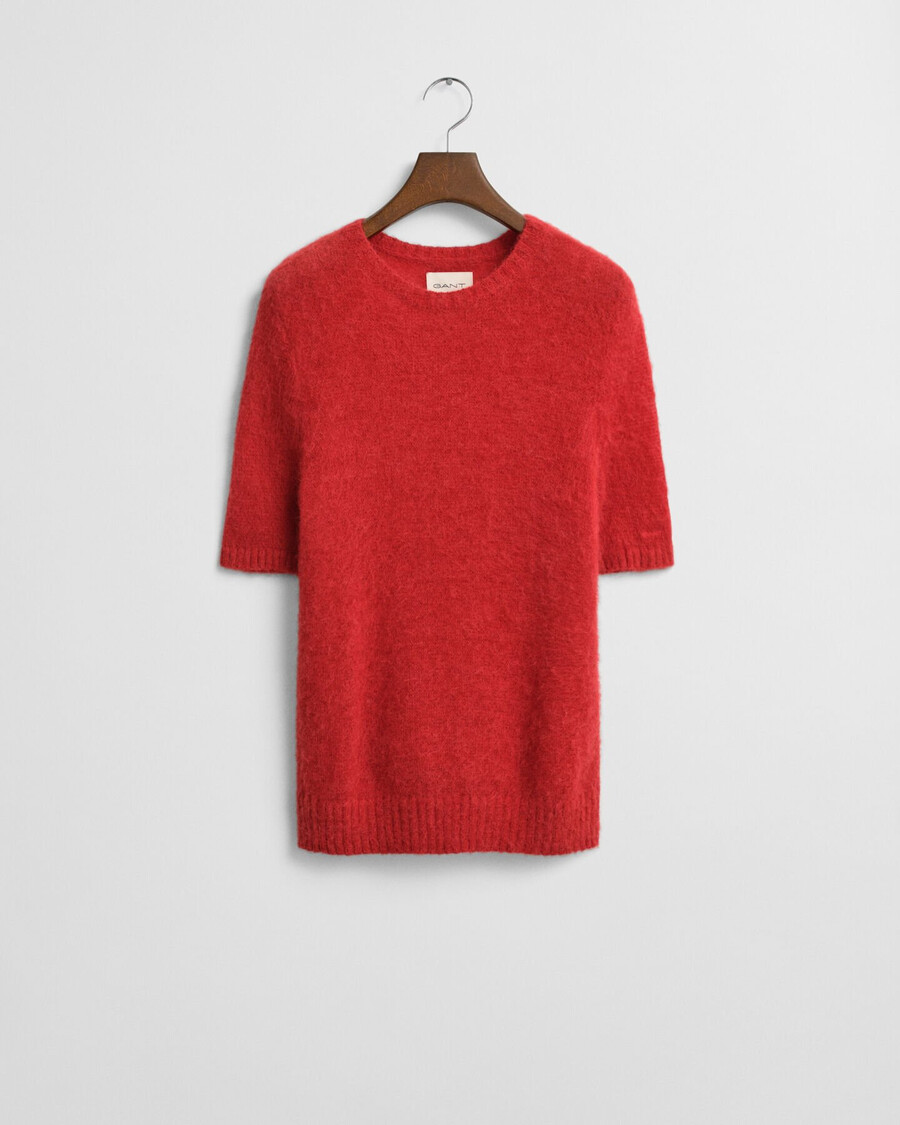 kurzarmpullover aus mohairmischung mit rundhalsausschnitt – rubinrot