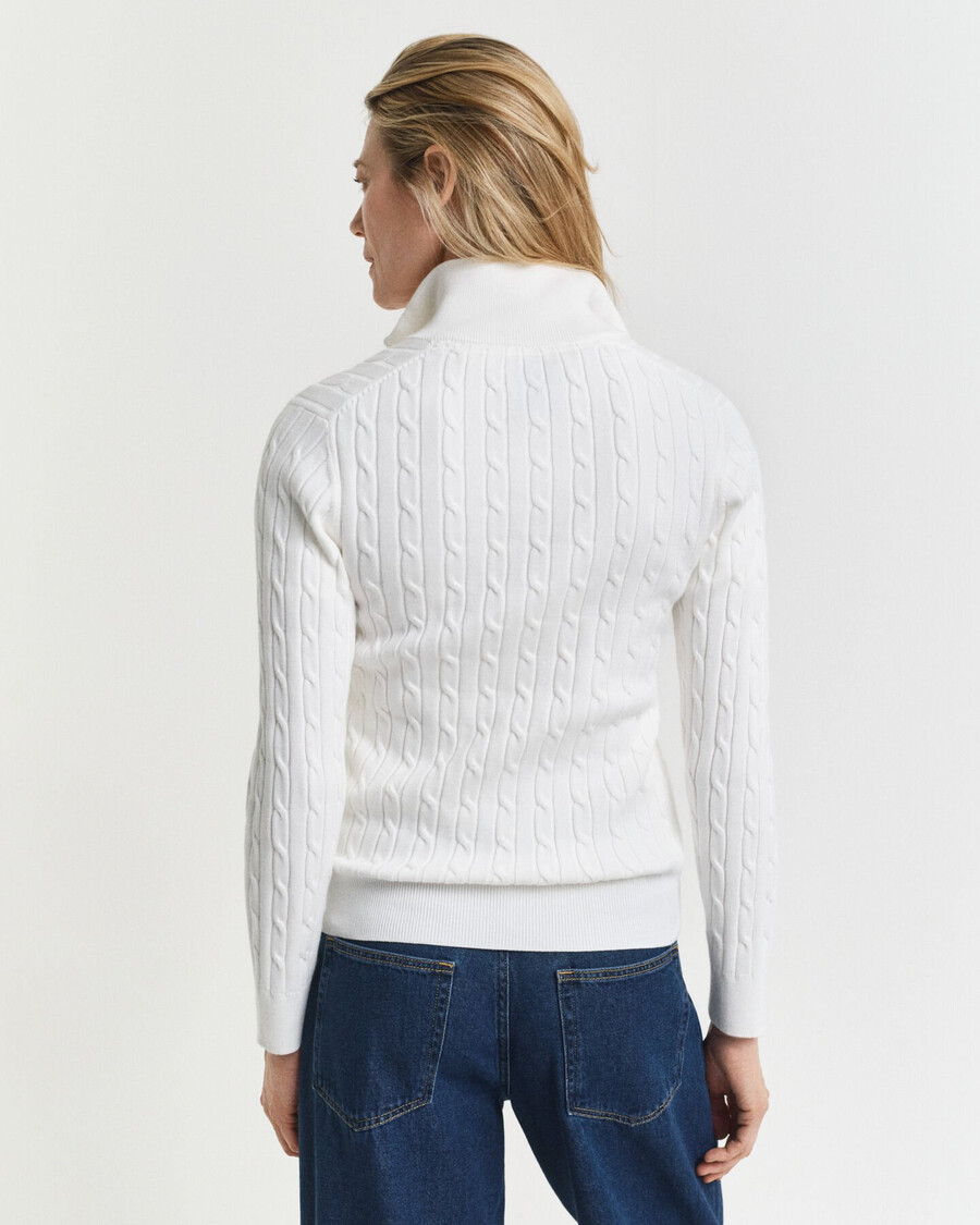 halbzip-pullover aus stretch-baumwolle mit zopfmuster – eierschale