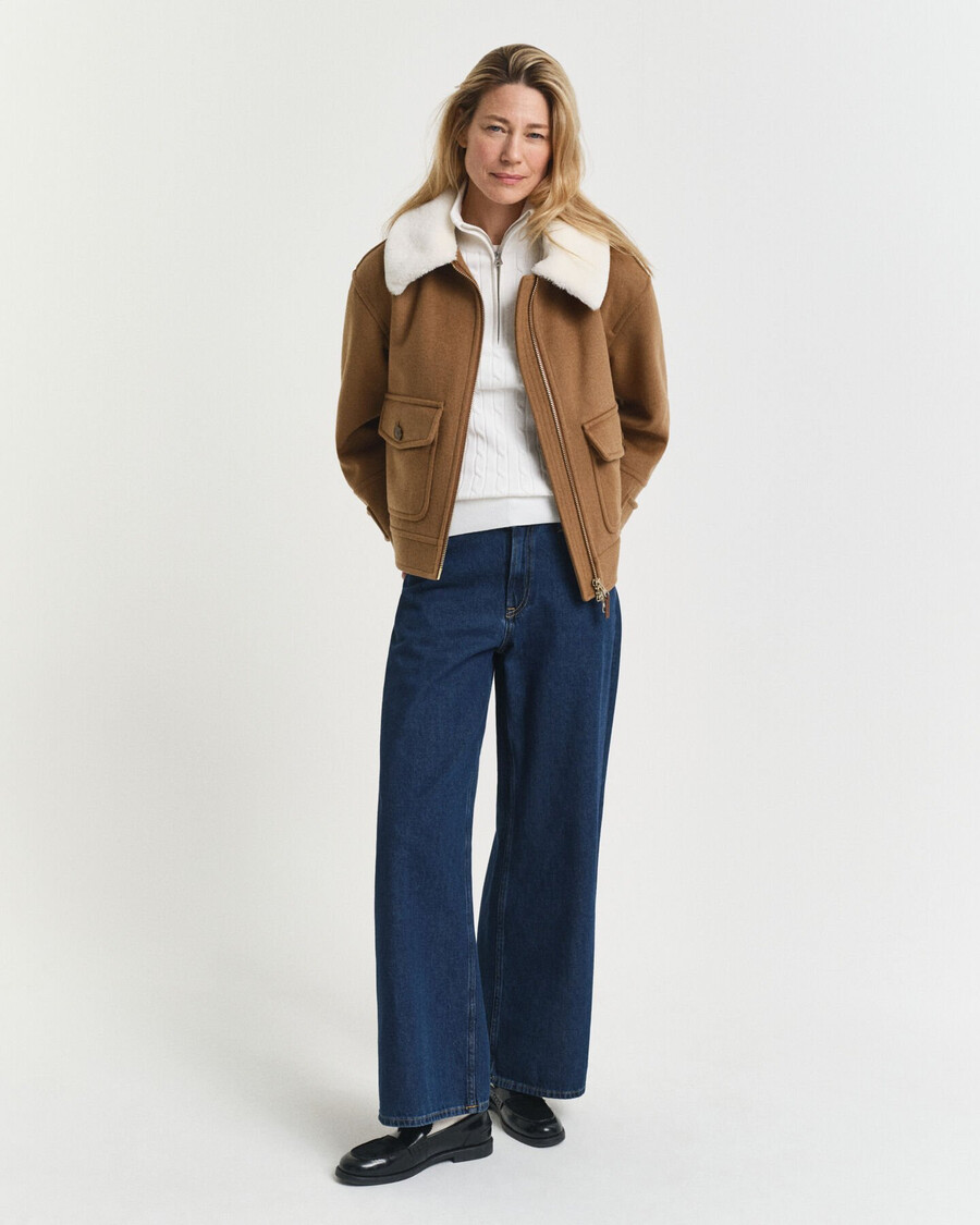 halbzip-pullover aus stretch-baumwolle mit zopfmuster – eierschale
