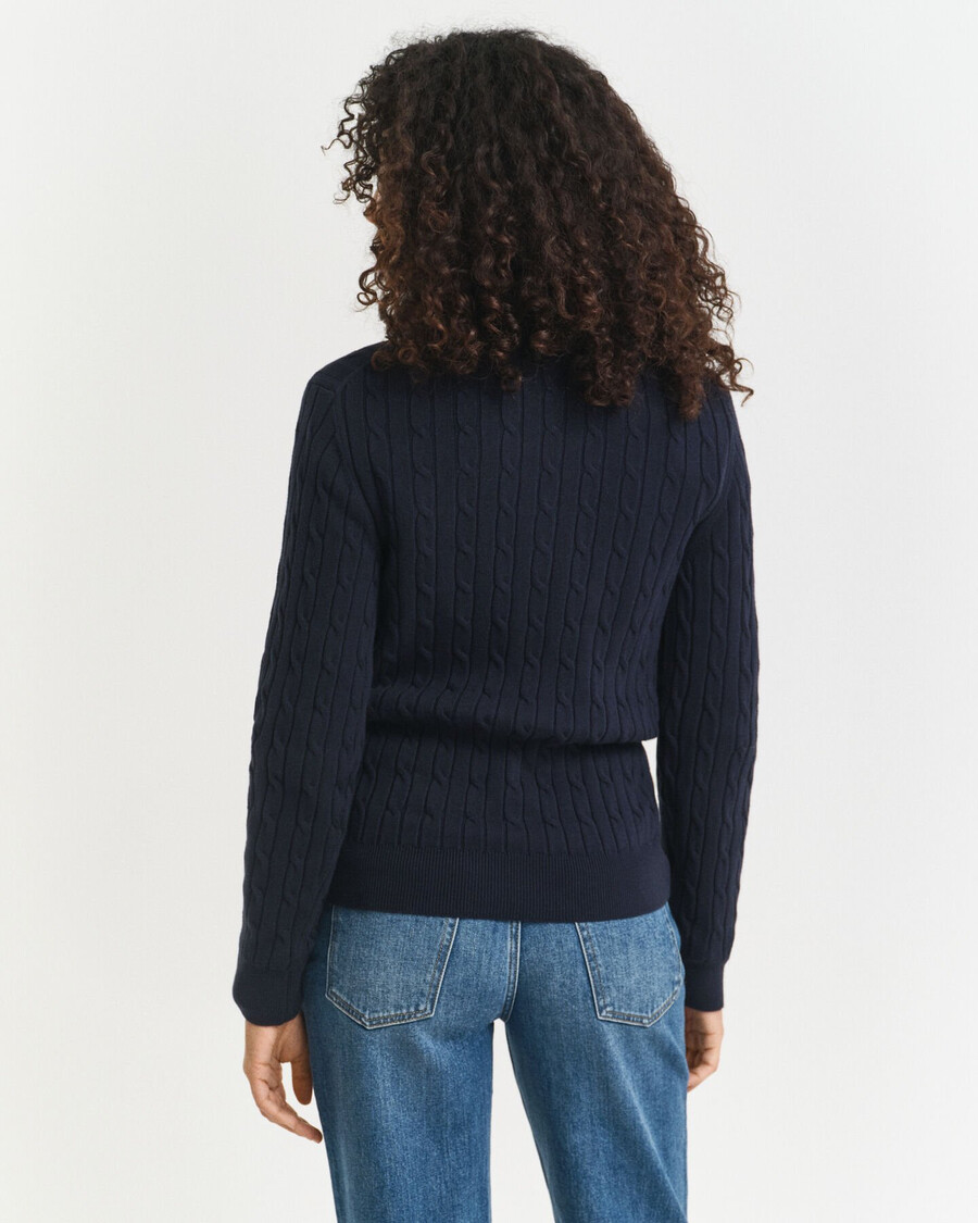 halbzip-pullover aus stretch-baumwolle mit zopfmuster – abendblau