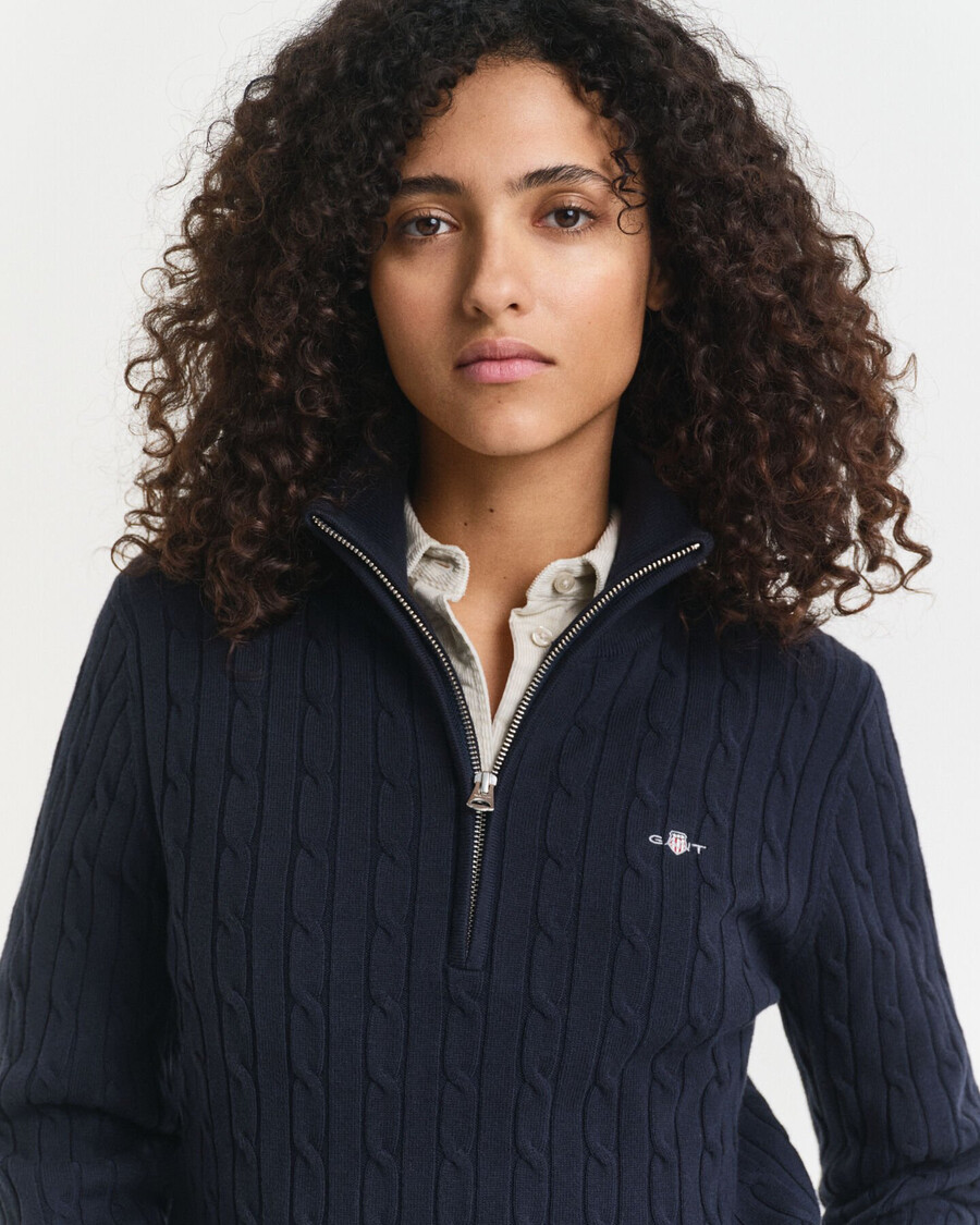 halbzip-pullover aus stretch-baumwolle mit zopfmuster – abendblau