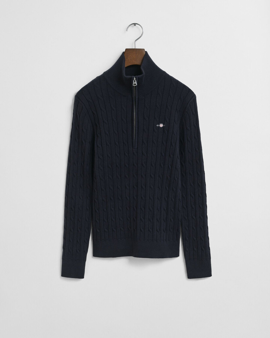 halbzip-pullover aus stretch-baumwolle mit zopfmuster – abendblau