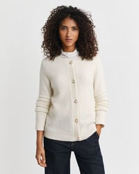 bouclé-strickjacke mit rundhalsausschnitt – creme