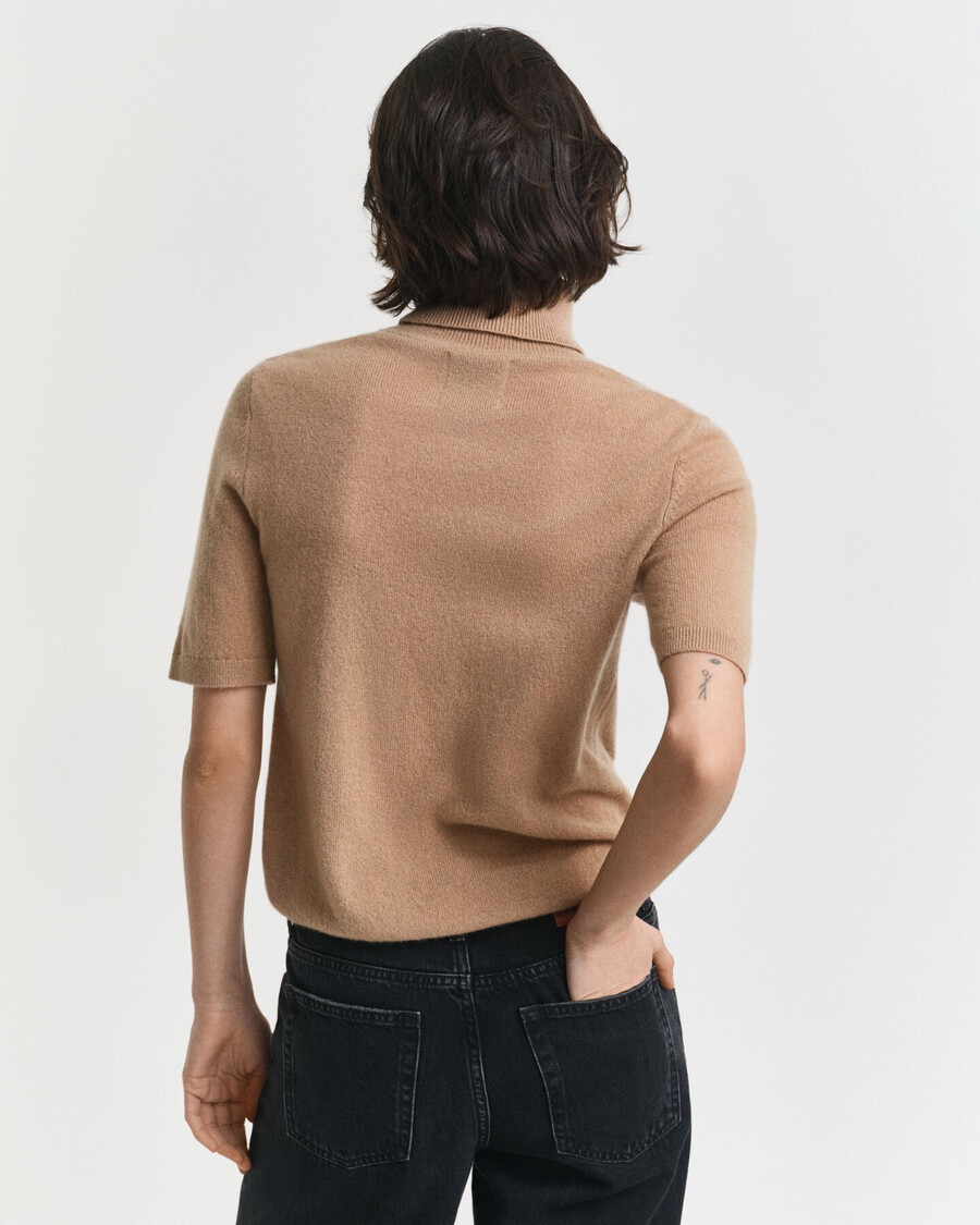 kurzärmeliger kaschmir-rollkragenpullover – warmes khaki