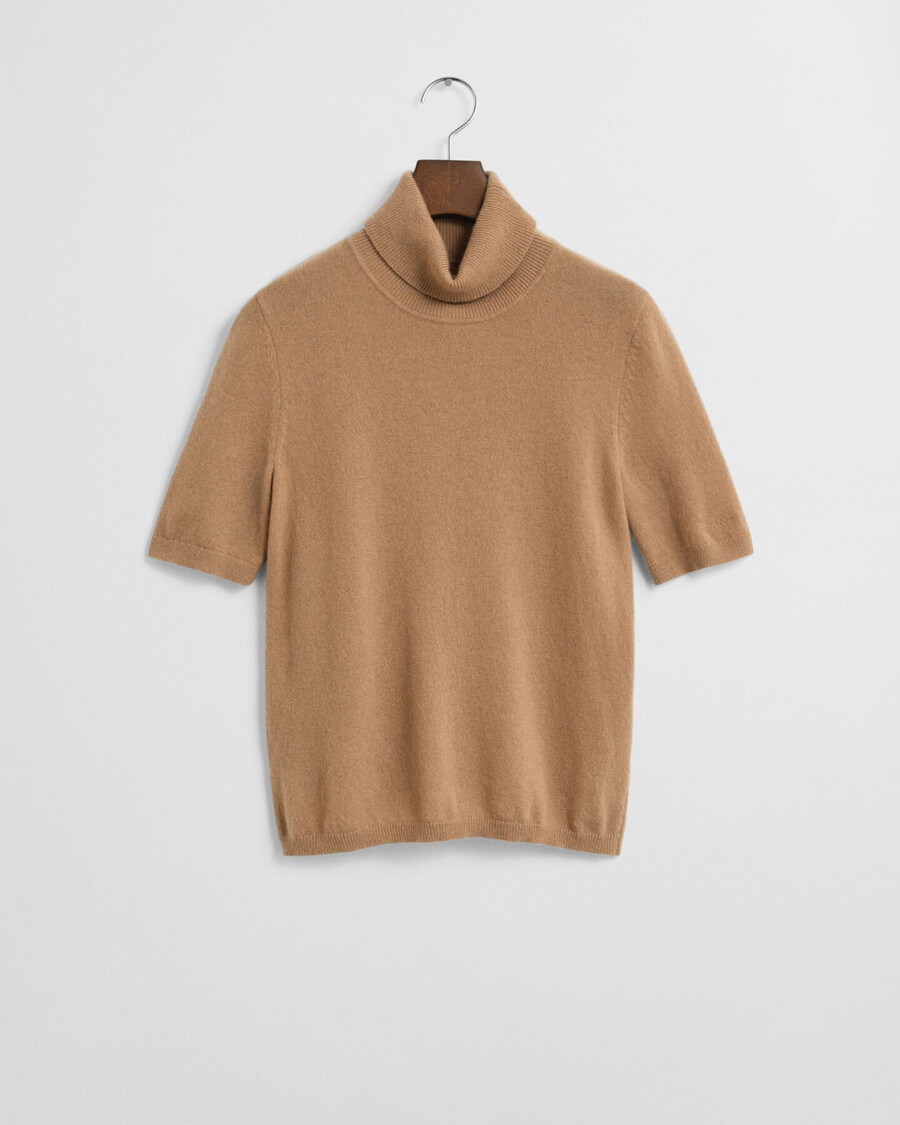 kurzärmeliger kaschmir-rollkragenpullover – warmes khaki