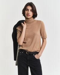 kurzärmeliger kaschmir-rollkragenpullover – warmes khaki