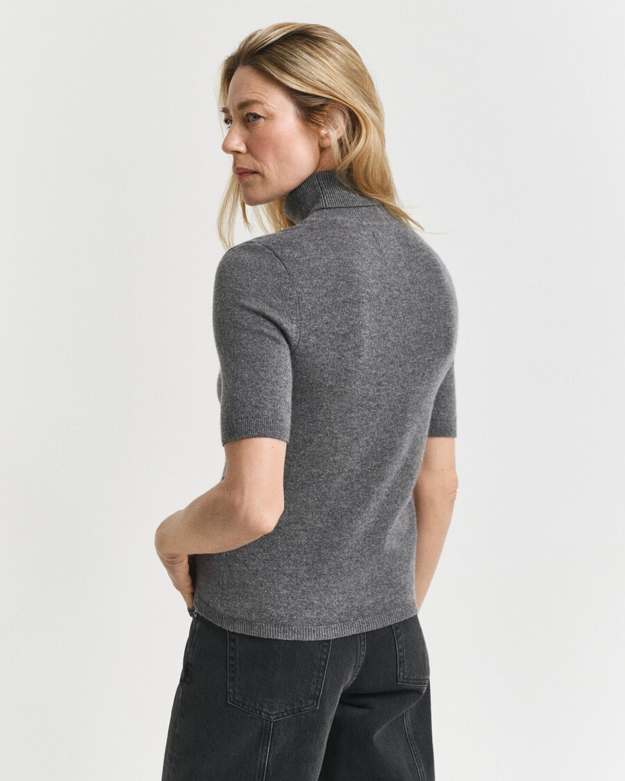 kurzärmeliger kaschmir-rollkragenpullover – anthrazit meliert