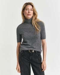 kurzärmeliger kaschmir-rollkragenpullover – anthrazit meliert