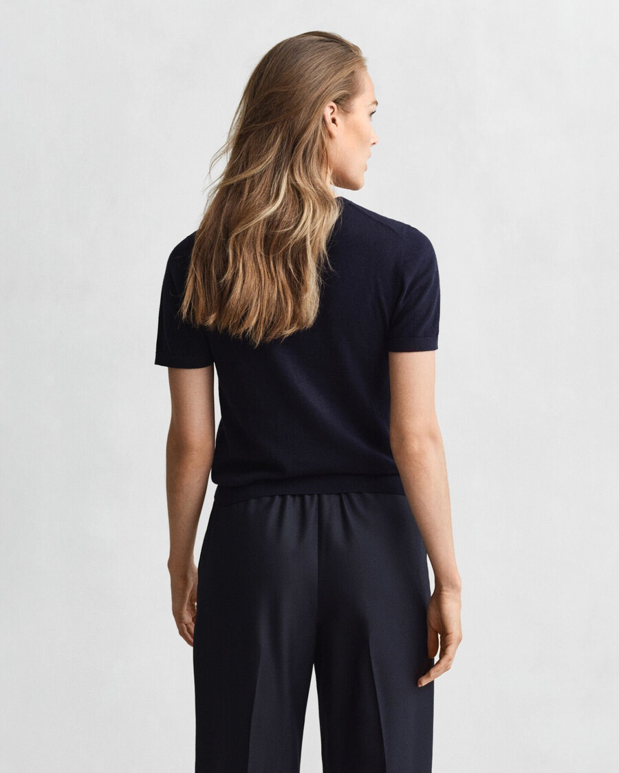 leichter kurzärmeliger strickpullover mit rundhalsausschnitt – abendblau