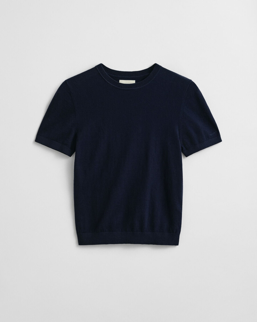 leichter kurzärmeliger strickpullover mit rundhalsausschnitt – abendblau