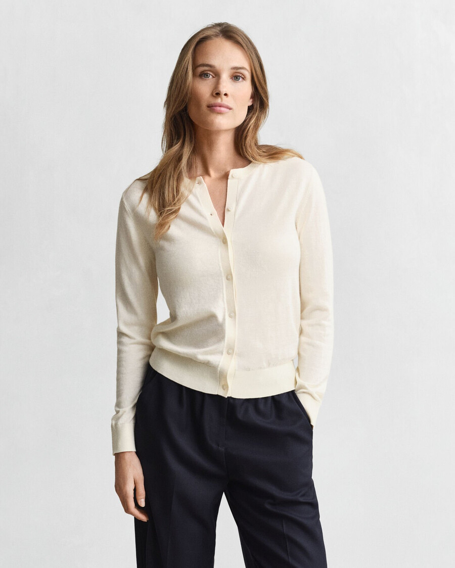 leichte strickjacke mit rundhalsausschnitt – creme