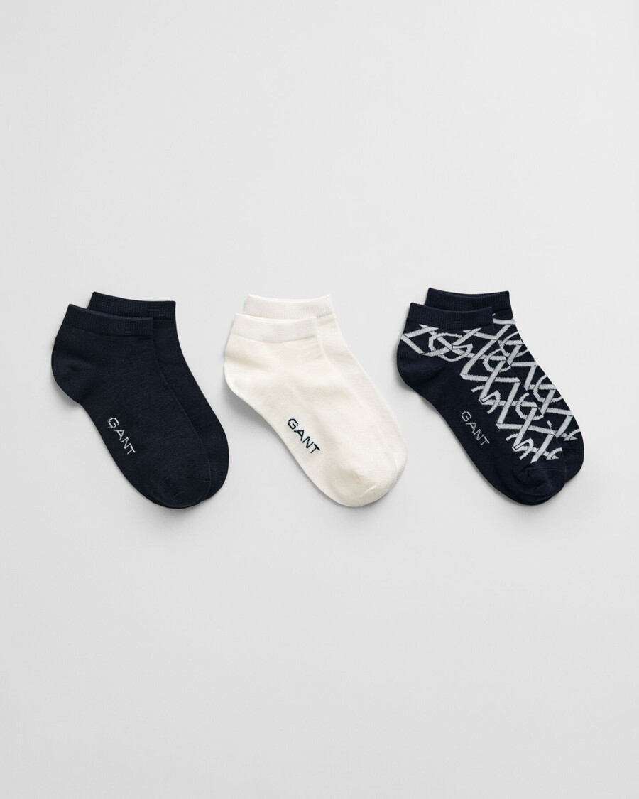 3er-pack monogramm-knöchelsocken – abendblau