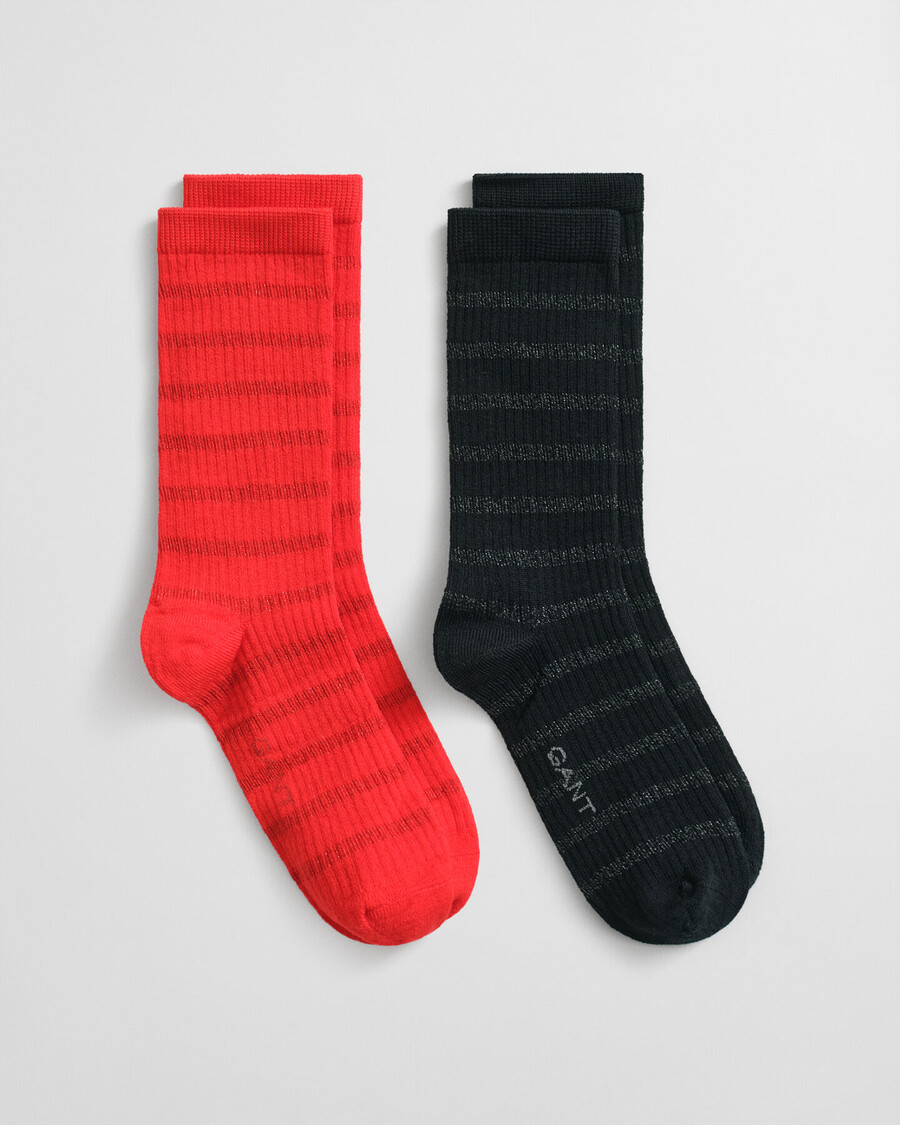 2er-packung metallic-gestreifte socken in geschenkbox – kräftiges rot