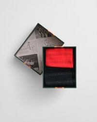 2er-packung metallic-gestreifte socken in geschenkbox – kräftiges rot