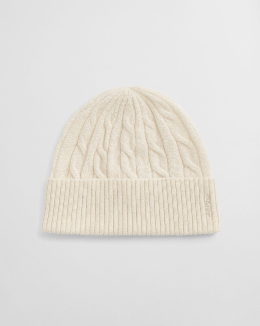 zopfstrickmütze aus wolle – creme