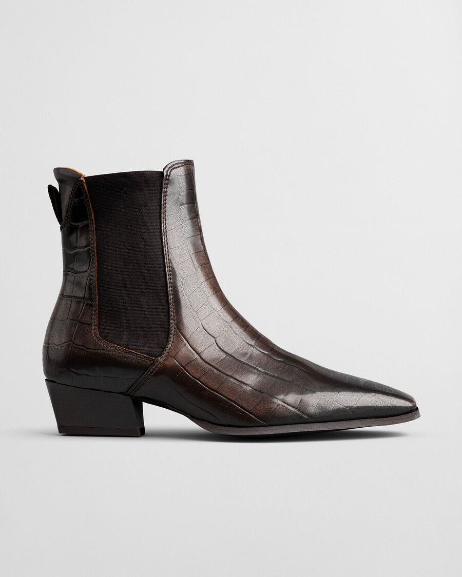 bassotte stiefel aus leder mit krokodilmuster – dunkelbraun