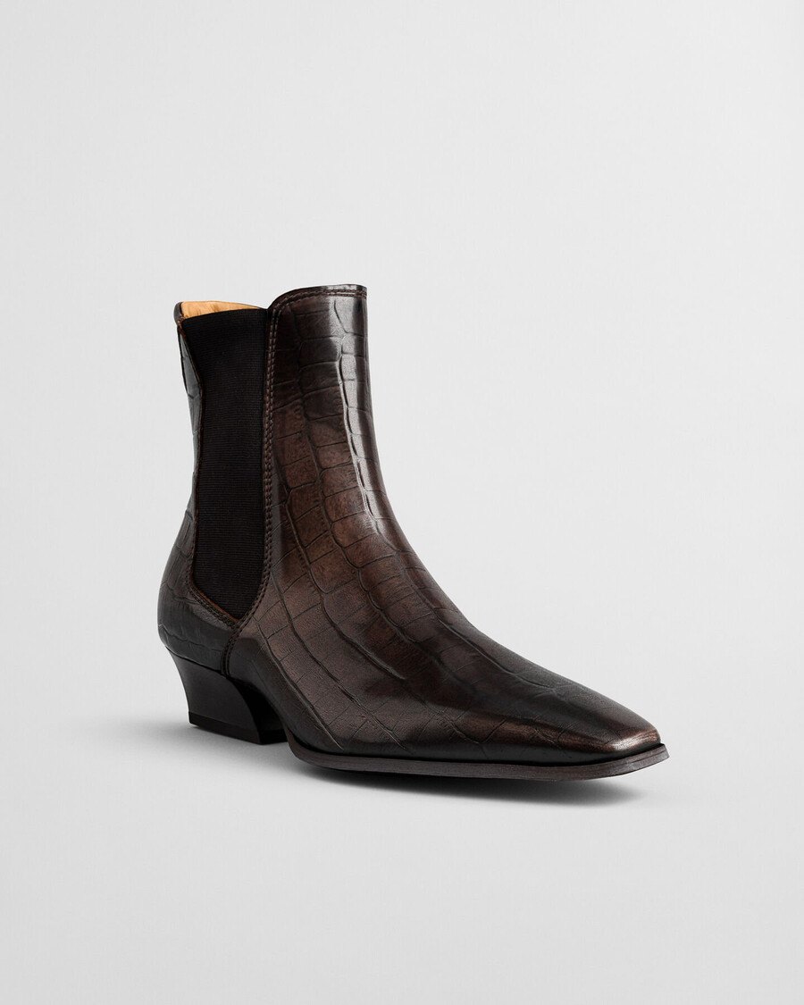 bassotte stiefel aus leder mit krokodilmuster – dunkelbraun